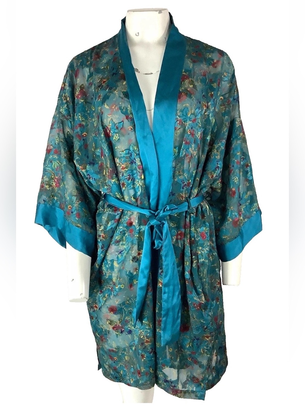 VTG Victoria's Secret Gold Label One Size Satin Floral Jacquard Kimono Robe